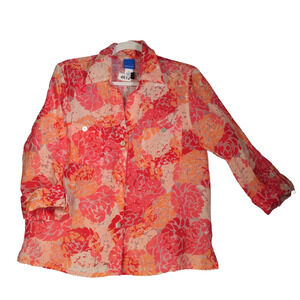 Sapphire Star Blouse Women Size 14 Pink Floral Burnout Lightweight Sheer Pockets